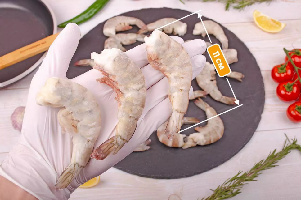 Креветки Ваннамей с/м без головы в панцире, 26-30 шт в фунте, 1 кг (57-66 шт в килограмме, Индия)