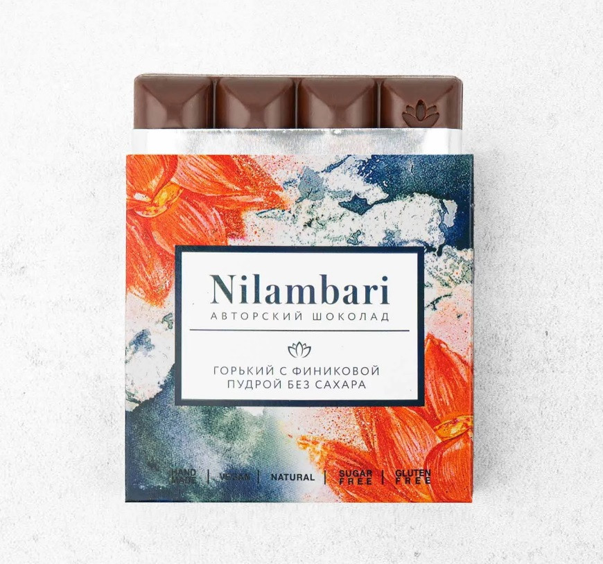 Шоколад горький с финиковой пудрой без сахара Nilambari 63%