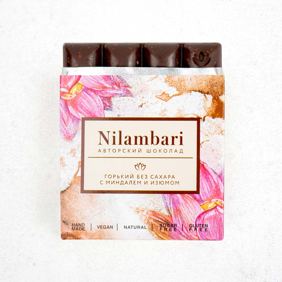 Горький шоколад Nilambari с миндалем и изюмом 92%