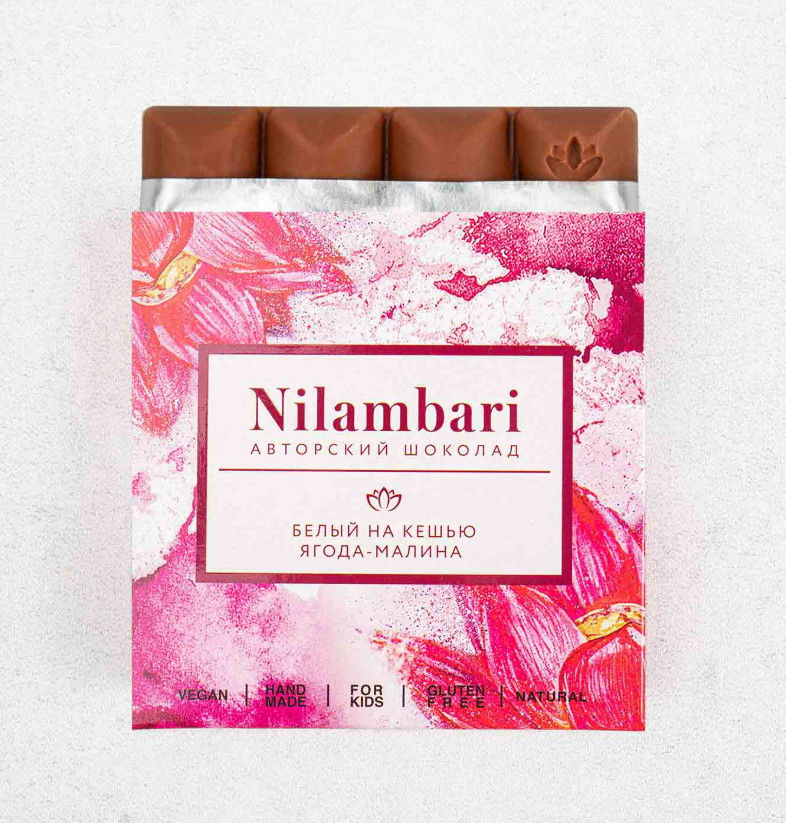 Белый шоколад Nilambari на кешью «Ягода-малина»