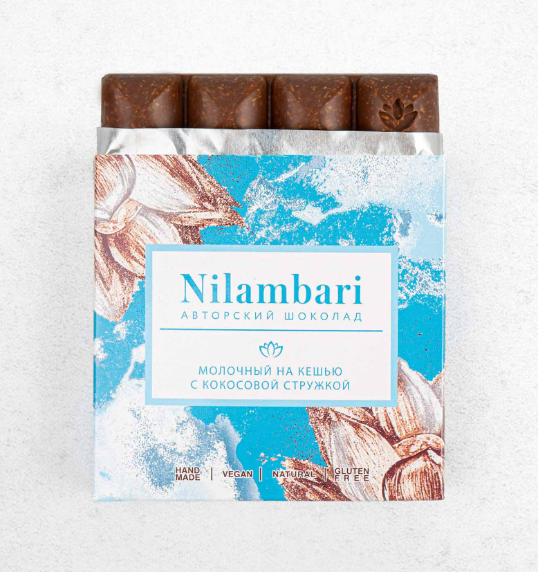 Молочный шоколад Nilambari на кешью с кокосовой стружкой