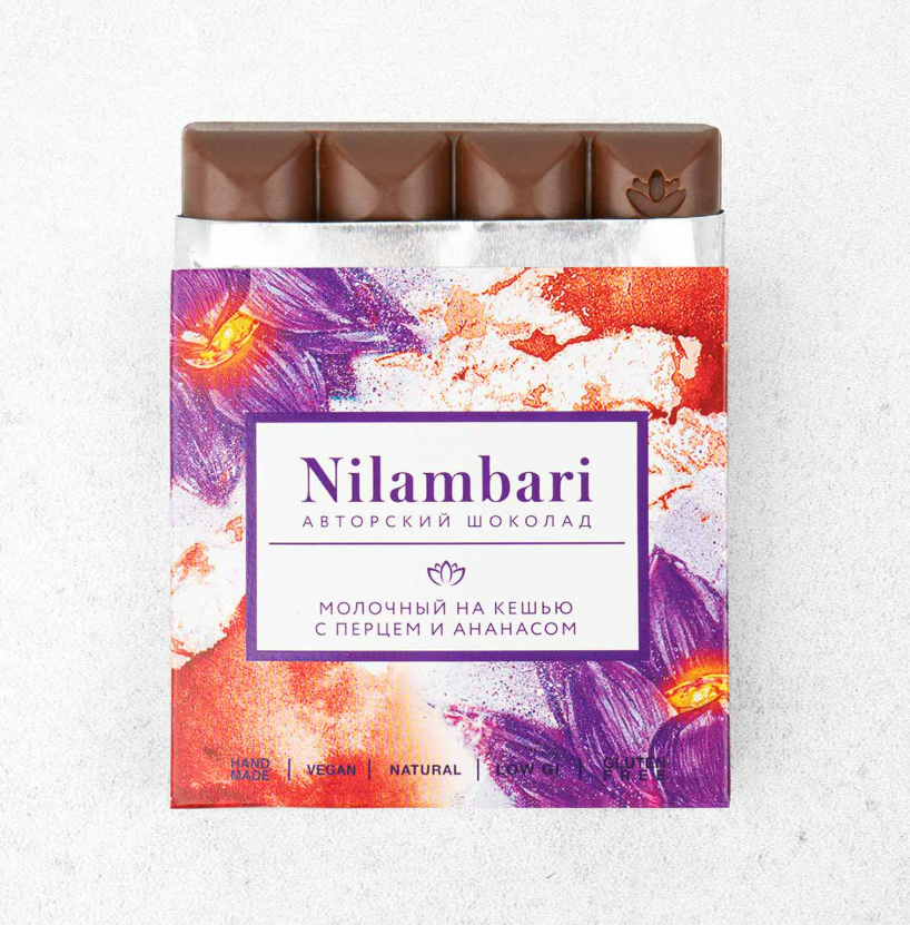 Молочный шоколад на кешью с перцем и ананасом Nilambari
