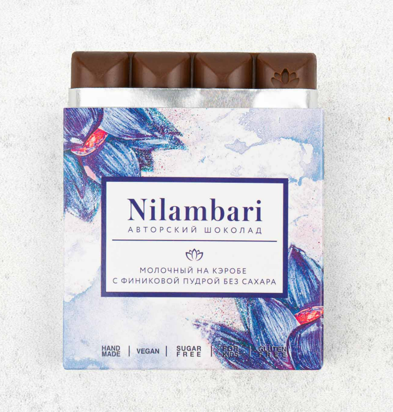Шоколад молочный на кэробе с финиковой пудрой без сахара Nilambari